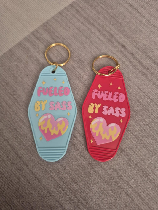 Fuelled By Sass Motel Keyring