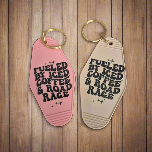 Fuelled By Coffee & Road Rage Motel Keyring